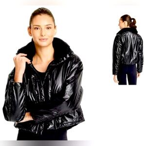 All In Motion Target Shiny Black Cropped Puffer Jacket Size XS NWT
